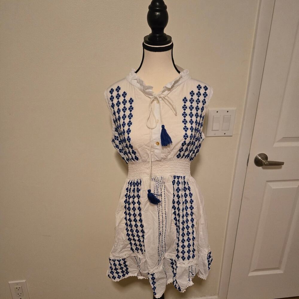 Area Stars White and Blue Dress, Retails for $150